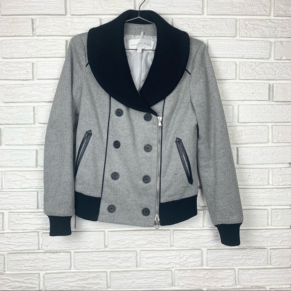 Veronica Beard Felted Wool Bomber Jacket in Gray and Black - Picture 4 of 13